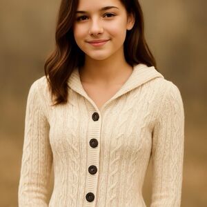 Y2K 90s Abercrombie & Fitch Beige Cable Knit Hooded Sweater Wool Rabbit Cashmere